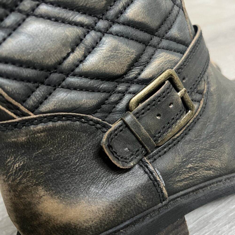 Lucky Brand Booties 7.5 Leather Quilted Nordic Ankle Boots Buckle Boho Western - Picture 10 of 10